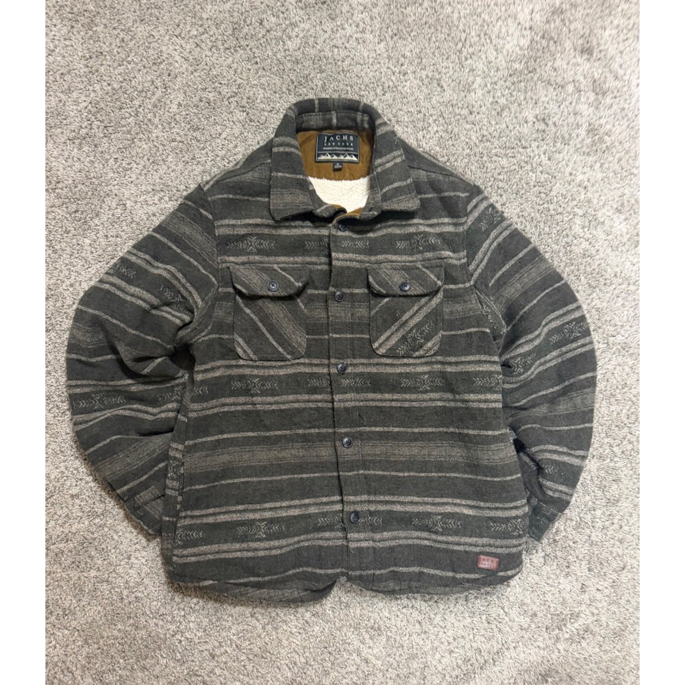 Jachs NY Mens Sherpa Lined Flannel Shirt Jacket Gray Southwestern Stripe Medium